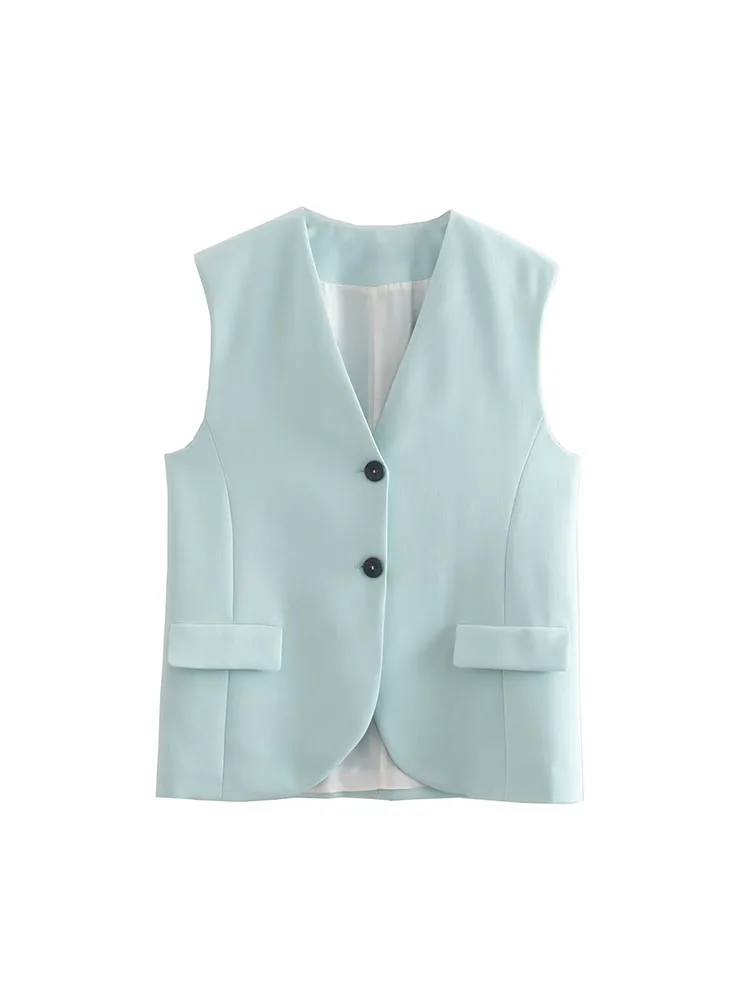 

Женский однобортный жилет без рукавов, повседневный однотонный Свободный Топ в стиле ретро с карманами, лето 2022