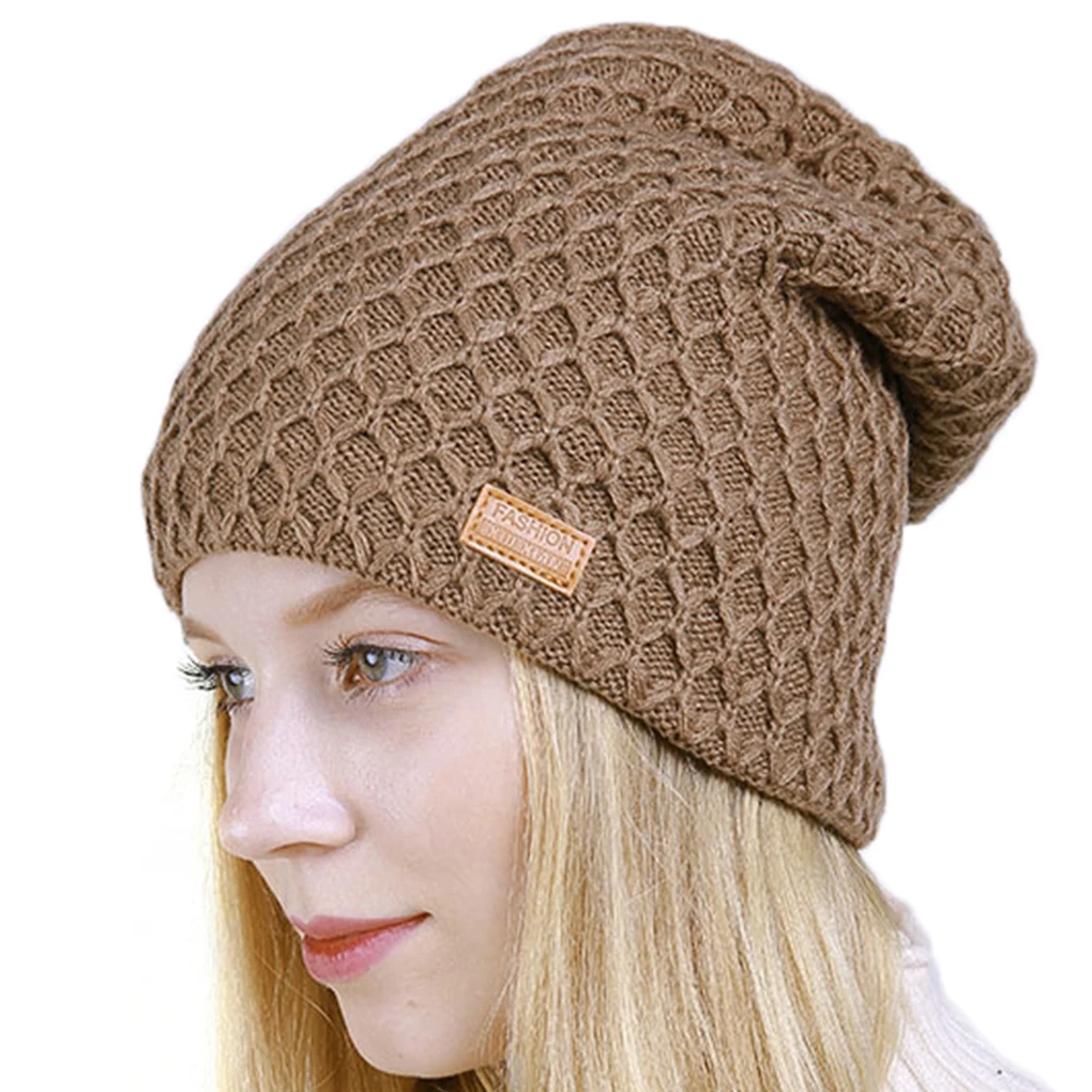 

Unisex Rhombus Pattern Solid Knitted Hat Autumn Winter Ear Protection Cap Men Women Thickened Beanies