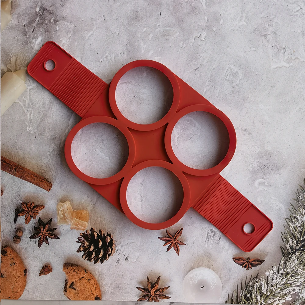 

4 Cells Kitchen Pancake Mold Fried Egg Maker Silicone Mold Circular Non-stick Pancake Maker Baking Omelette Mould DIY Tools