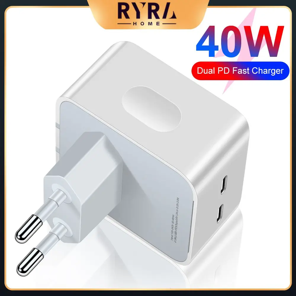 

Eu Uk Power Adapter Dual Type-c Charging Head For Travel Quick Charge Adapter Fast Charge Pd40w Fast Charger Type C Port