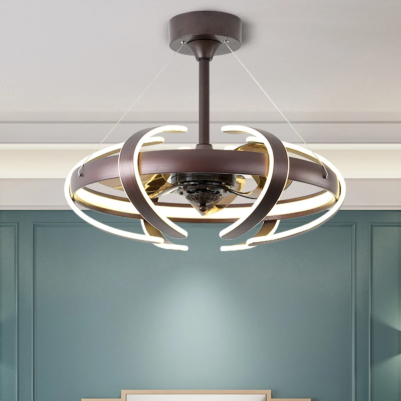 

Modern led Celling Fan Lights Restaurant with Remote Control Living Room Lighting Fashion Invisible Frequency Conversion 220V