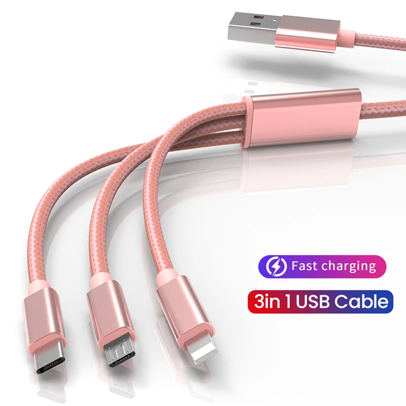 

3 in 1 USB Charging Cable for iPhone X XR iPad Samsung Xiaomi Redmi Huawei Honor Android Phone Cord Universal Fast Charger Cable