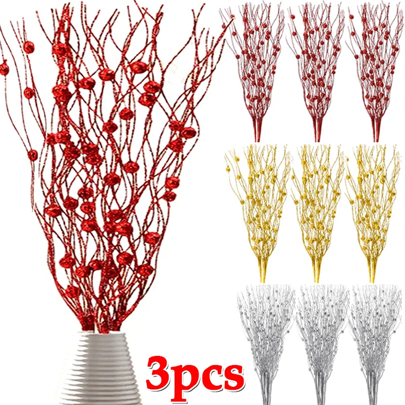 

1/5Pcs Artificial Glitter Berry Stem Ornaments Christmas Picks Glittery Twigs Branches Flower Sticks Holiday Wedding Party Decor