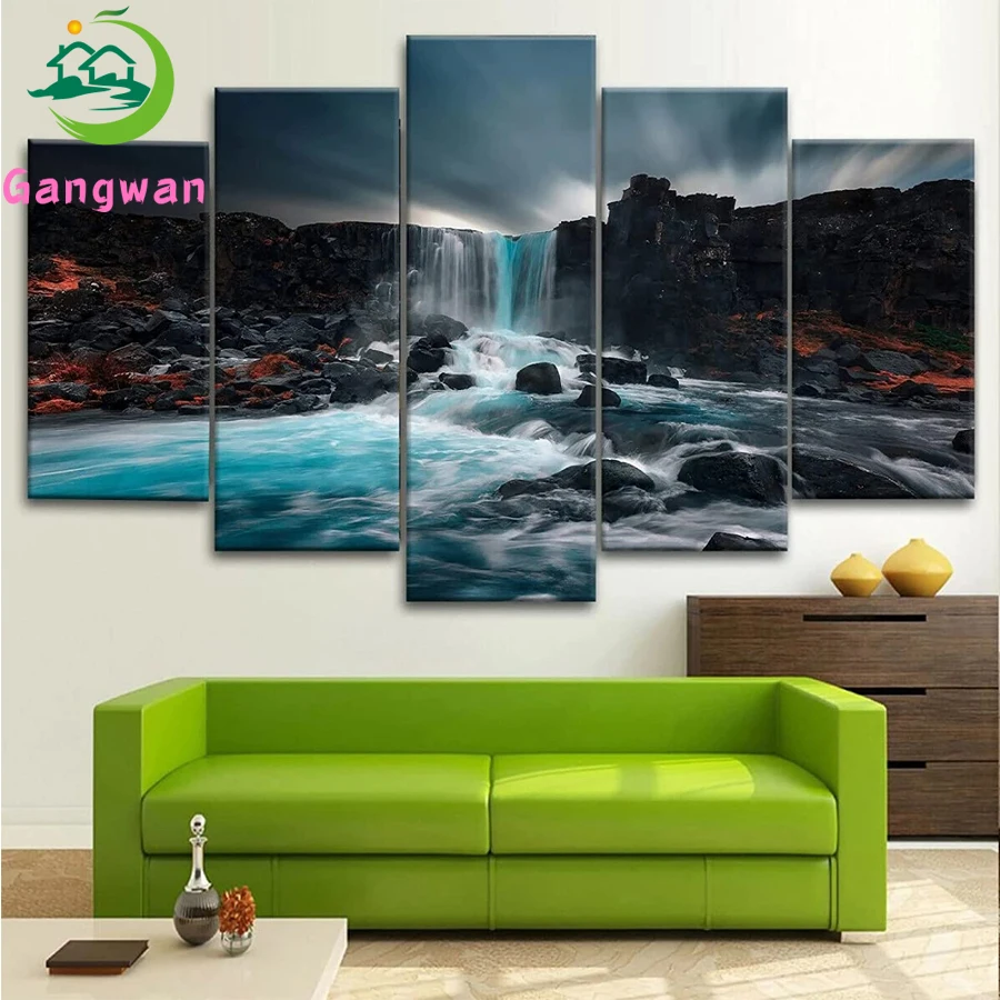 

5 Piece diamond painting Wall Art Waterfall Nature Sky Landscape cross stitch needlework DIY embroidery mosaic full drill decor