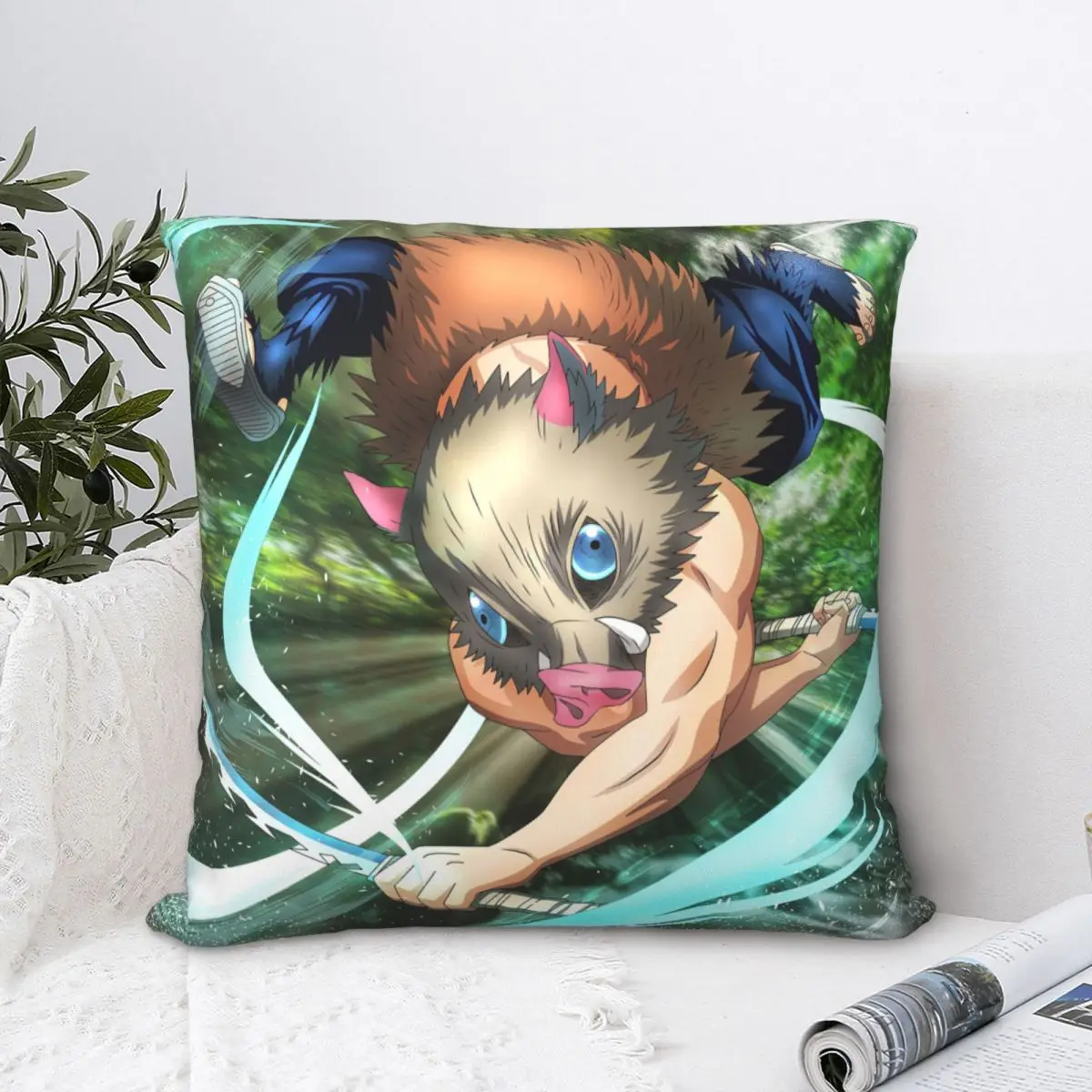 

Inosuke Throw Pillow Case Demon Slayer Japanese Adventure Anime Backpack Cushions Covers DIY Printed Kawaii Home Decor