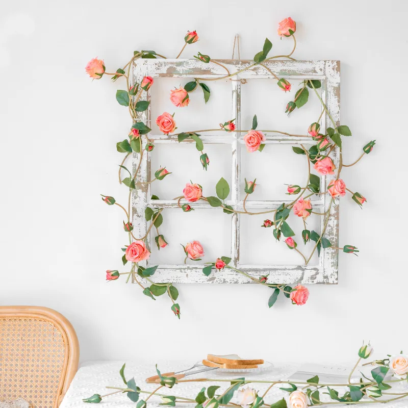 

1.4M Rose Simulated Flowers Roses Vines Artificial Flowers Dried Flower Vines Walls Decoractions 30pcs Roses Room Window Decor