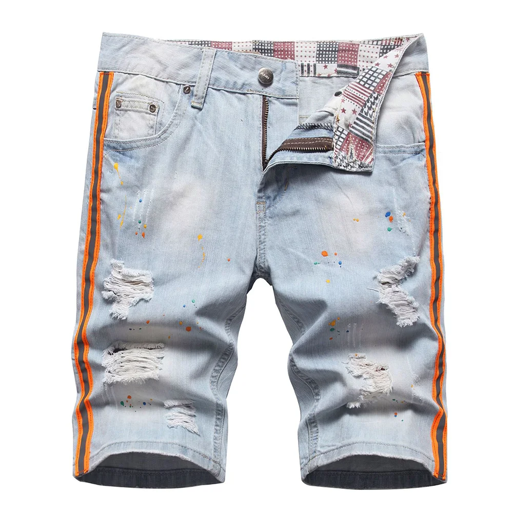 Men Neon Side Stripe Denim Shorts 