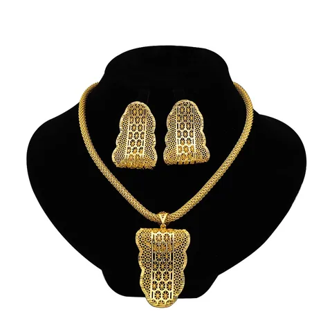 Очаровательное ожерелье и серьги золотого цвета Женский комплект французская геометрическая форма универсальные аксессуары для вечернего платья