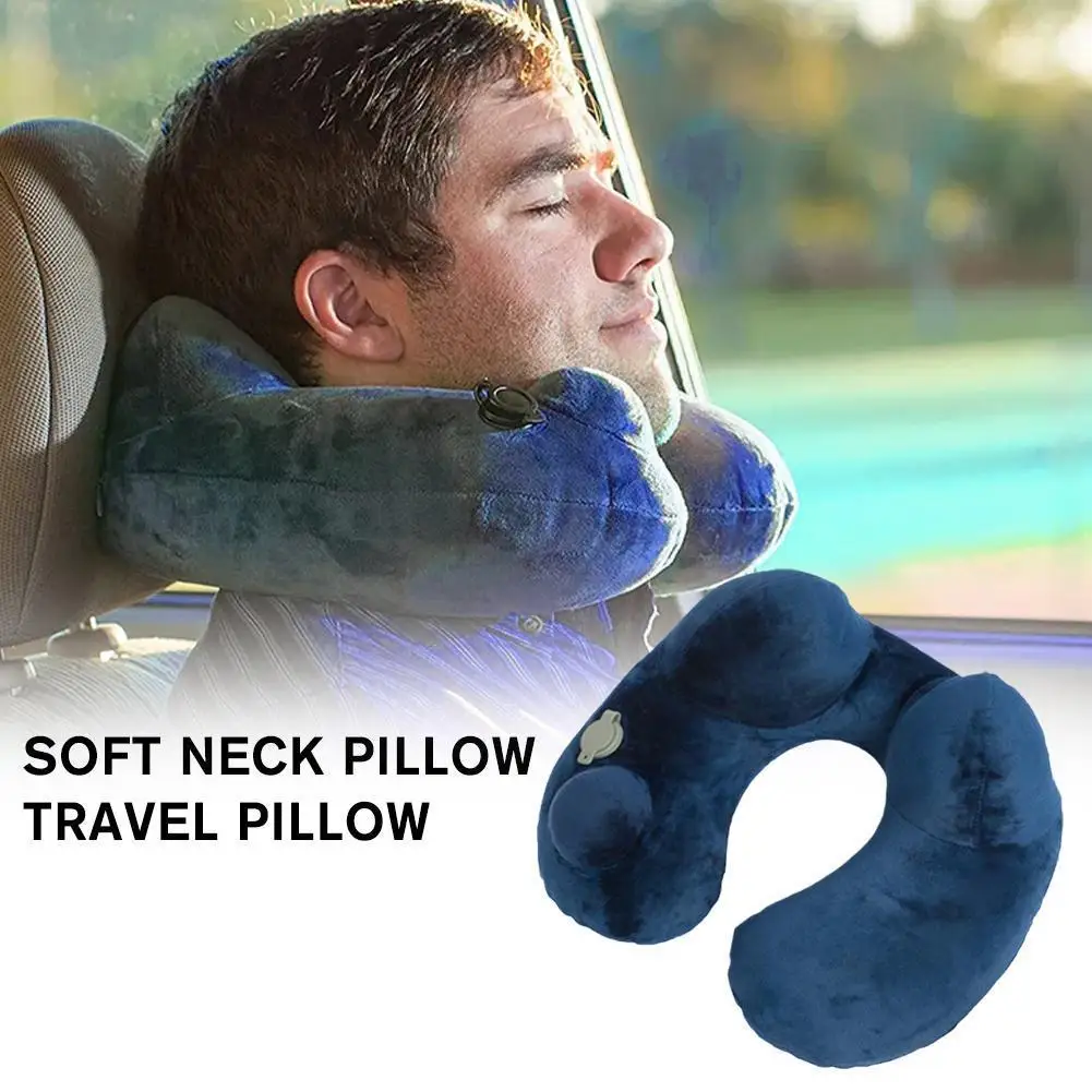 

New Soft Neck Pillow Portable U Shape Inflatable Pillow For Camping Travel Collapsible Neck Guard Press Pillow Blue L7X9