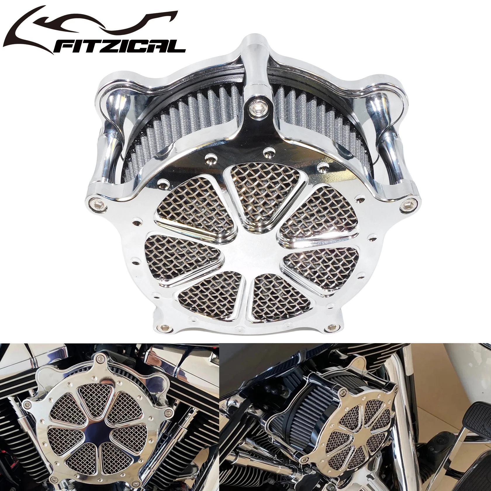 

Мотоциклетный полностью хромированный воздухоочиститель, система воздушного фильтра для Harley Touring Road Street Glide Softail Breaking Fat Boy Sportster Dyna