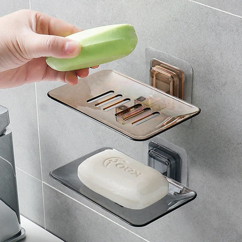 

Bathroom Storage Soap Box Punch-free Wall-mounted Drain Crystal Soap Rack Bathroom Transparent Soap Tray Drain Soap Holder