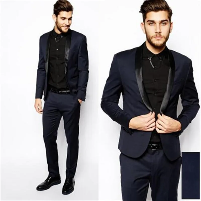 

Navy Blue Trajes De Hombre Groom Suit 2Pieces(Jacket+Tie+Pant) Costume Homme Tuxedos Groom Suit Terno Masculino Anzug Herren