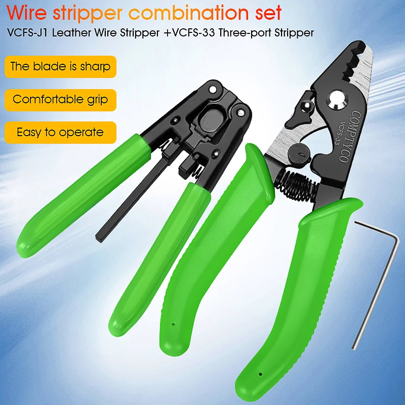 Fiber Optic Tool Kit VCFS-33 Three-port Fiber Stripper and VCFS-J1 Leather Wire Stripper FTTH Fiber Stripper Tool