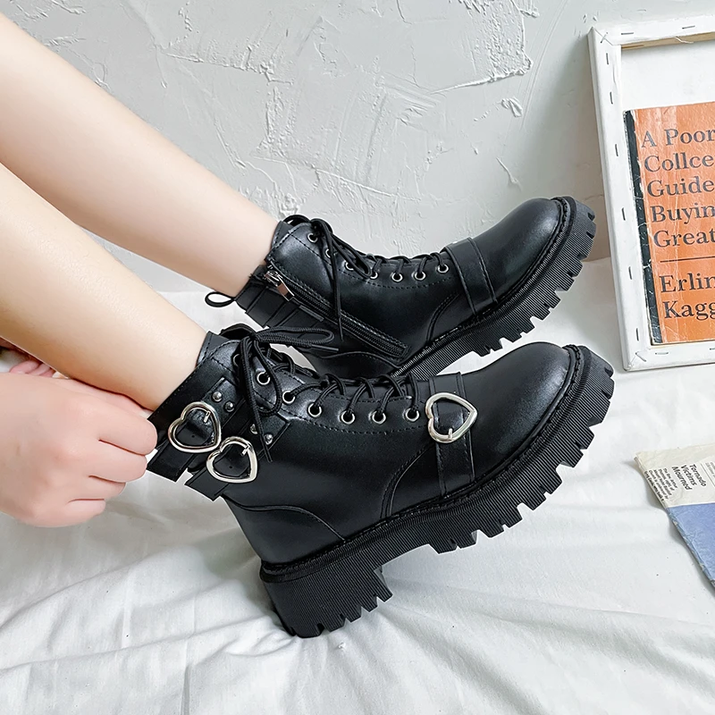 

Fashion Heart-shaped Students Ankle Boots Platform Boots Women Chelsea Boots Autumn Botas Mujer Female Comfortable Shoe 2022