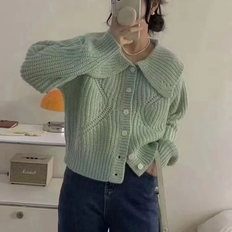 DAYIFUN корейские однотонные вязаные кардиганы осень 2024 новые свободные короткие
