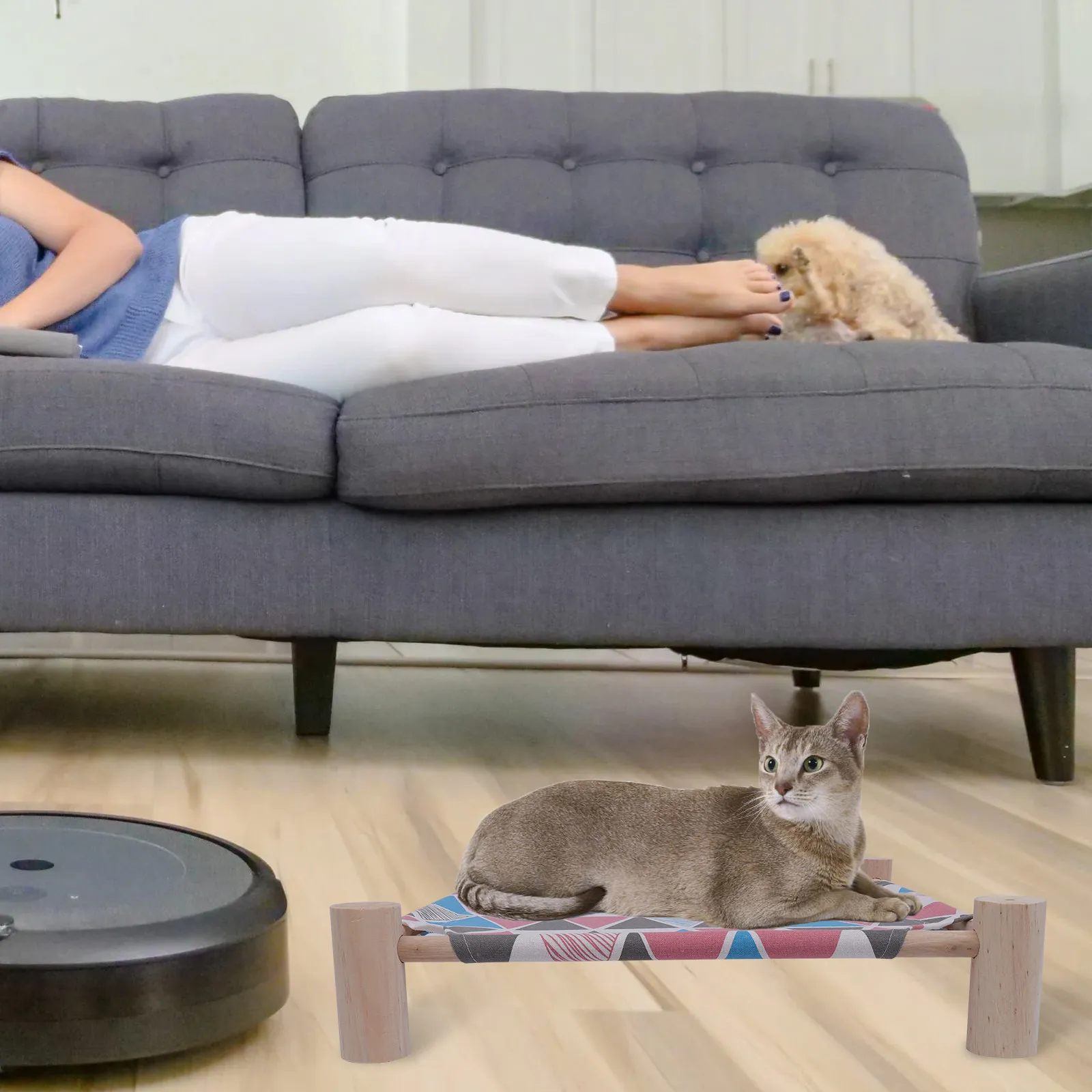 Фото 1 шт. Гамак-лежанка для кошек с большим пространством для отдыха, съемная портативная кровать для сна питомцев, стильный декоративный гамак для дома №4
