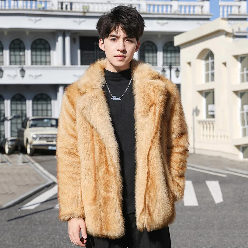 PFHQ Мужская куртка из искусственного меха осень-зима отложной воротник длинный