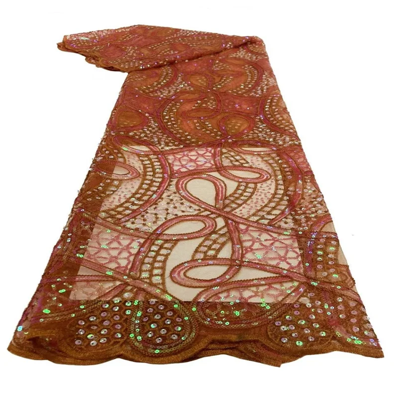 

Африканская Тюль Кружева пайетки ткань 2023 оранжевая Последняя французская сетчатая кружевная ткань с блестками для шитья Нигерия Birdal свадебные платья