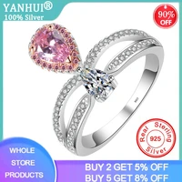 yanhui new tibetan silver s925 pinkwhite water drop zirconia diamond ring luxury brand crown wedding band engagement jewelry