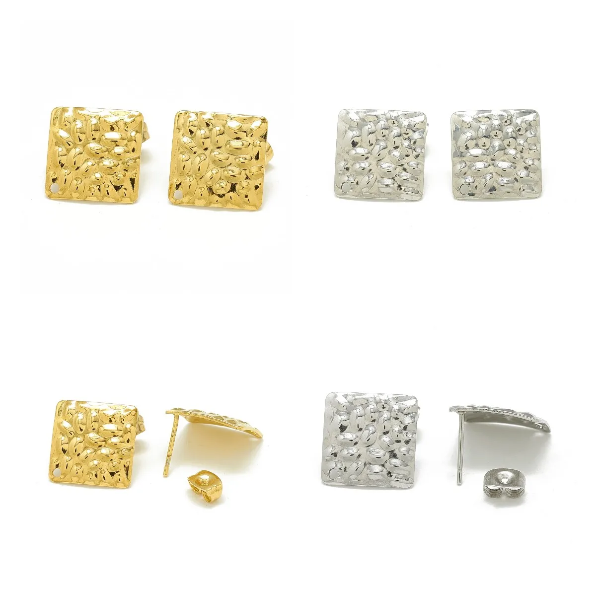 

Kissitty 10 Pcs Square Shape Stainless Steel Stud Earring Findings With Ear Nuts Stud Earrings DIY Accessories Jewelry Findings