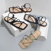 women sandals 2022 summer hot slippers square toe bohemian fashion cross tie elegant flat comfortble rome beach casual lace shoe