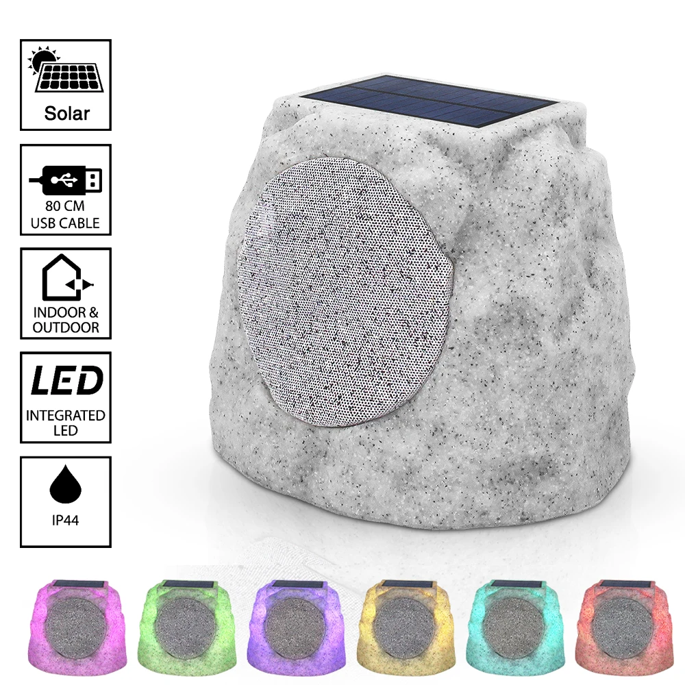 Outdoor Solar Garden Speaker Waterproof Glow LED Stone Lamp Color Changing Wireless Bluetooth Speaker For Patio Yard