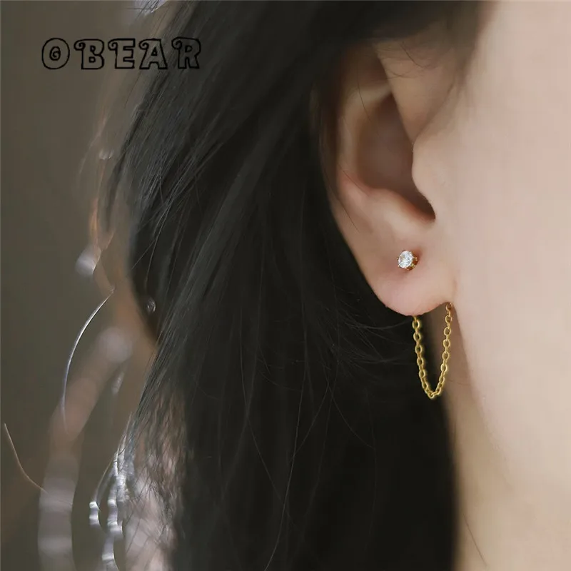 

Nordic Simple Tassel Zircon Stud Earrings Female Stainless Steel Plated 18K Fashion Hip Hop Student Party Jewelry Gift