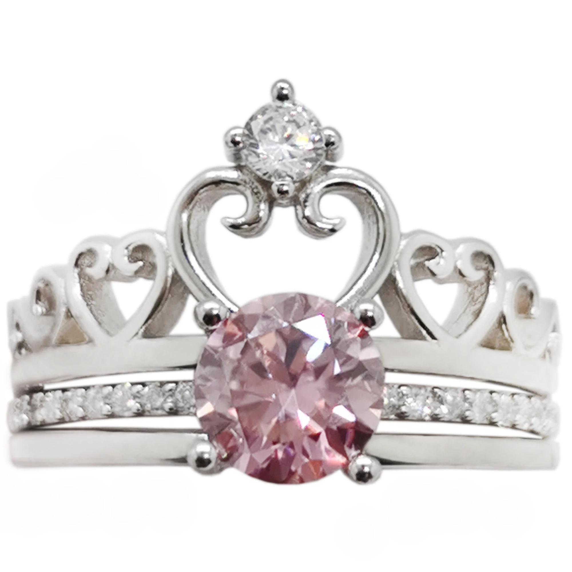 

Vintage 925 Silver Crown Ring 6.5mm 1ct VVS Grade Pink Moissanite Ring for Party Gift for Girlfriend