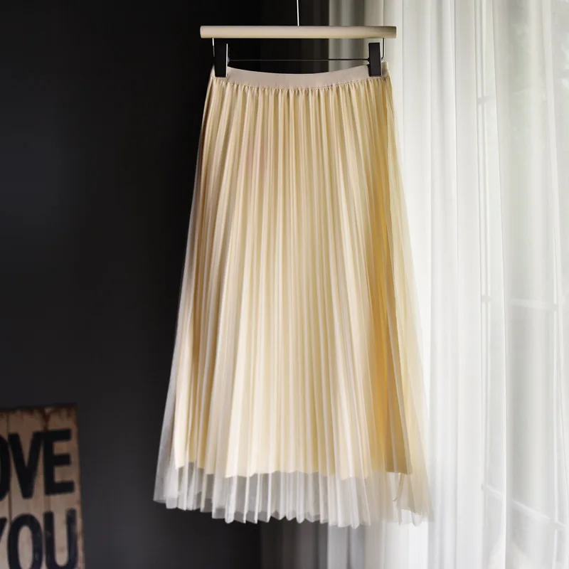 Double-sided Pleated Skirt Spring Plus Size A-line Skirt 2023 New Hip-covered Slim Long Mesh Skirt