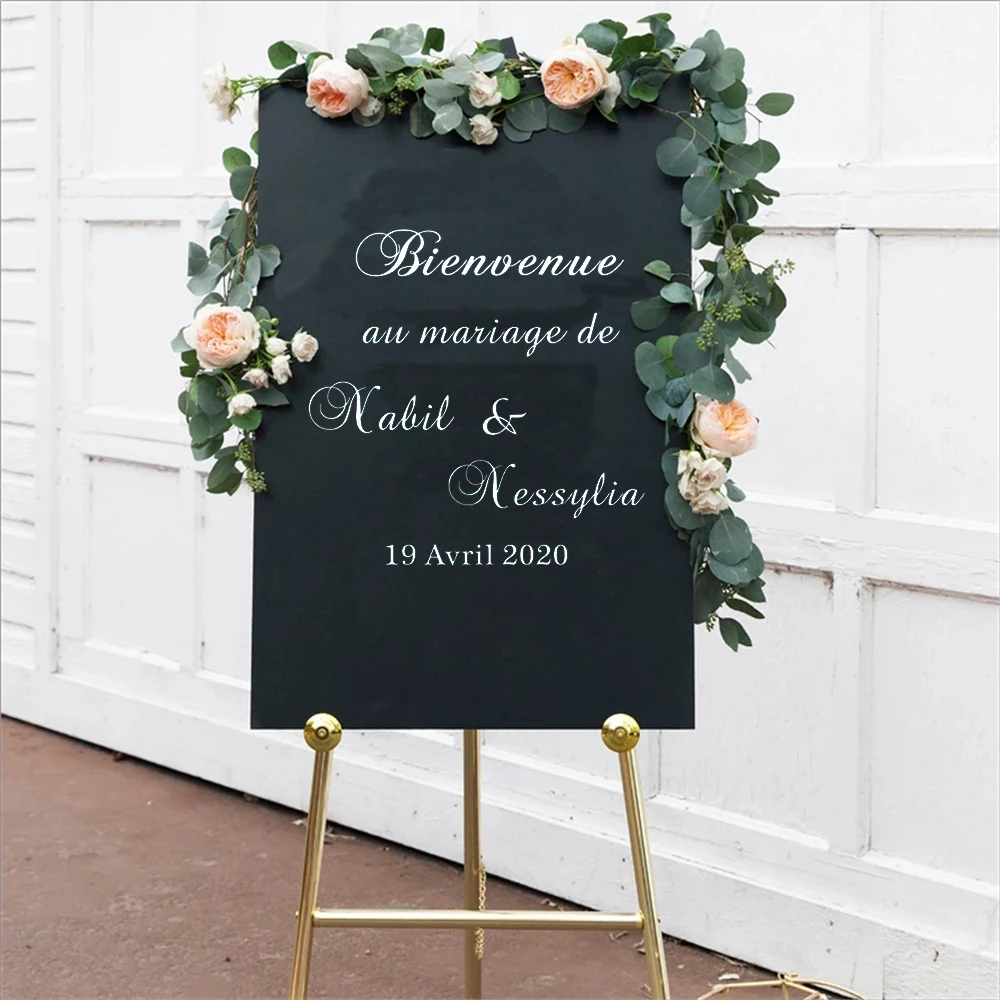 

Custom Names Date Decals Vinyl French Welcome Wedding Mirror Wall Stickers Wedding Sign Graphic Venue Decoration Poster HW038
