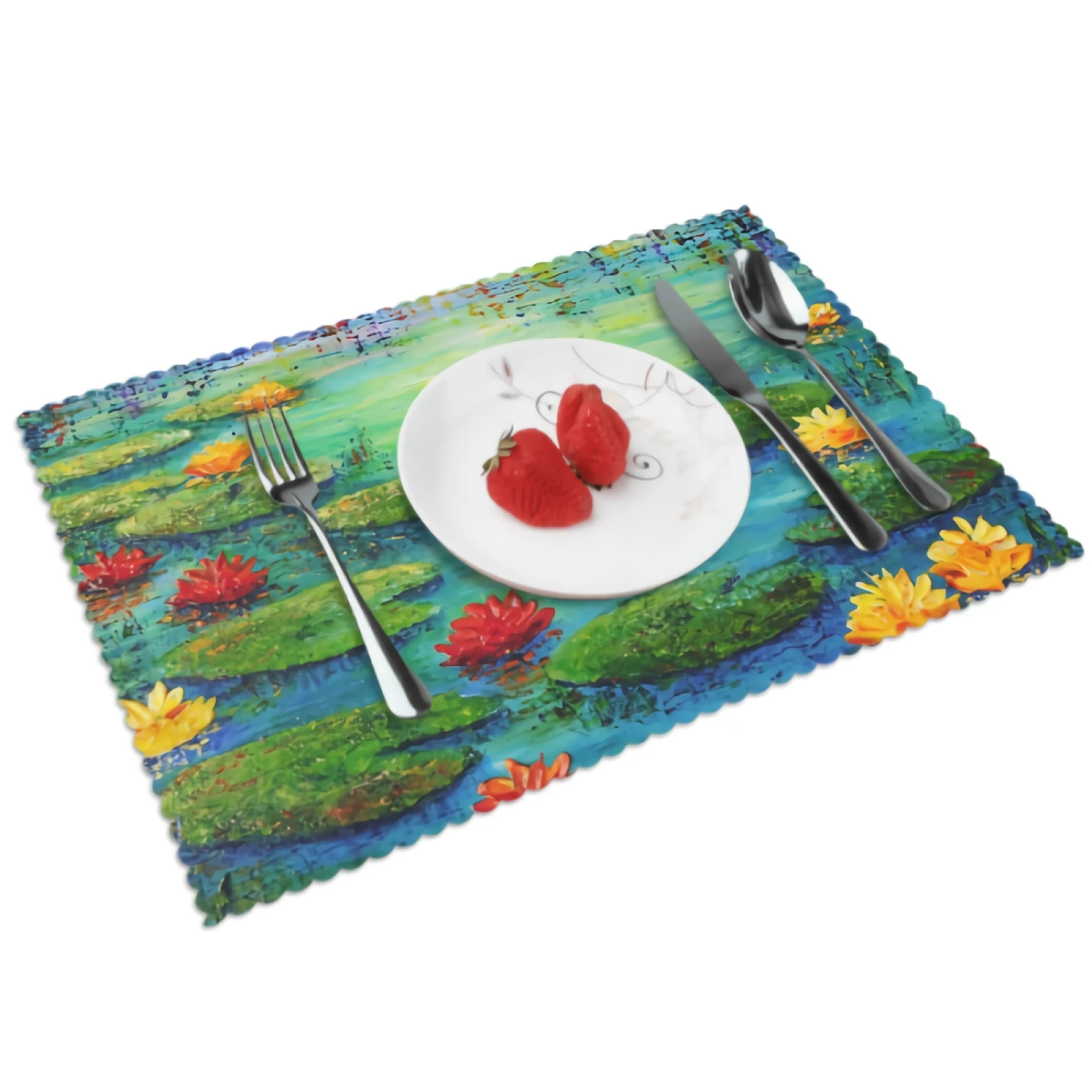 

Watercolor Water Lily Placemats Elegant Art Floral Placemat Set of 4 Heat-Resisting Non Slip Table Mats