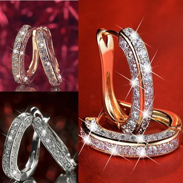 

Luxury Cubic Zirconia Wedding Earrings for Women Rose Gold Hoop Earring Valentines Day Gift Anniversary Party Aesthetic Jewelry