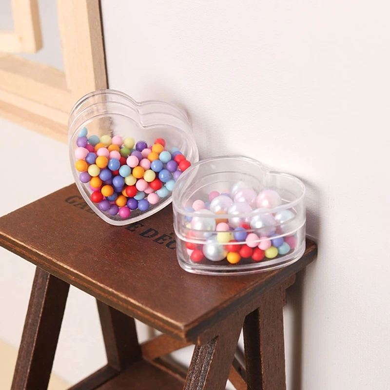 

5 шт. 1:12 миниатюрный контейнер для хранения в виде сердца для кукольного домика, прозрачный контейнер для закусок, коробка для украшений, мод...