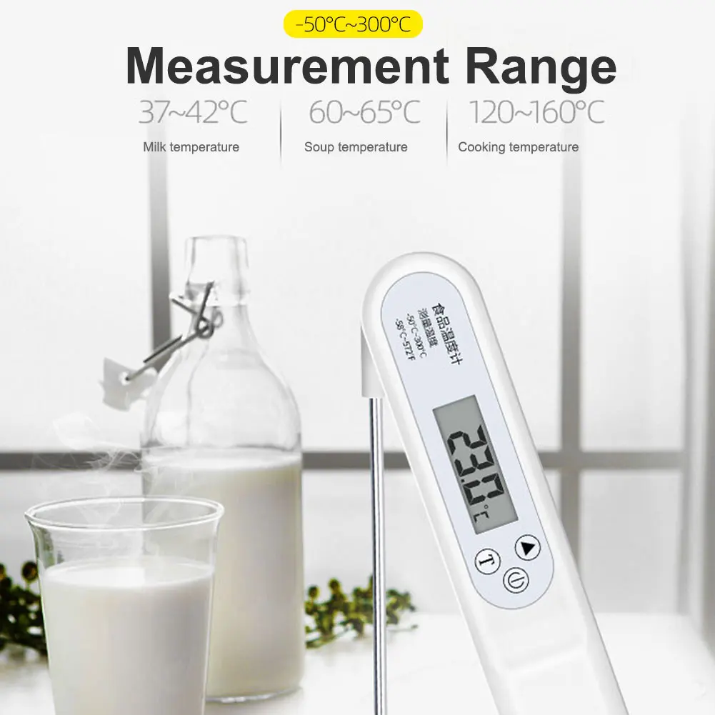 

Kitchen Instant Read LED Display Foldable Oil Chef Baking Cooking Barbecue Food Thermometer With Probe Meat High Accuracy Milk