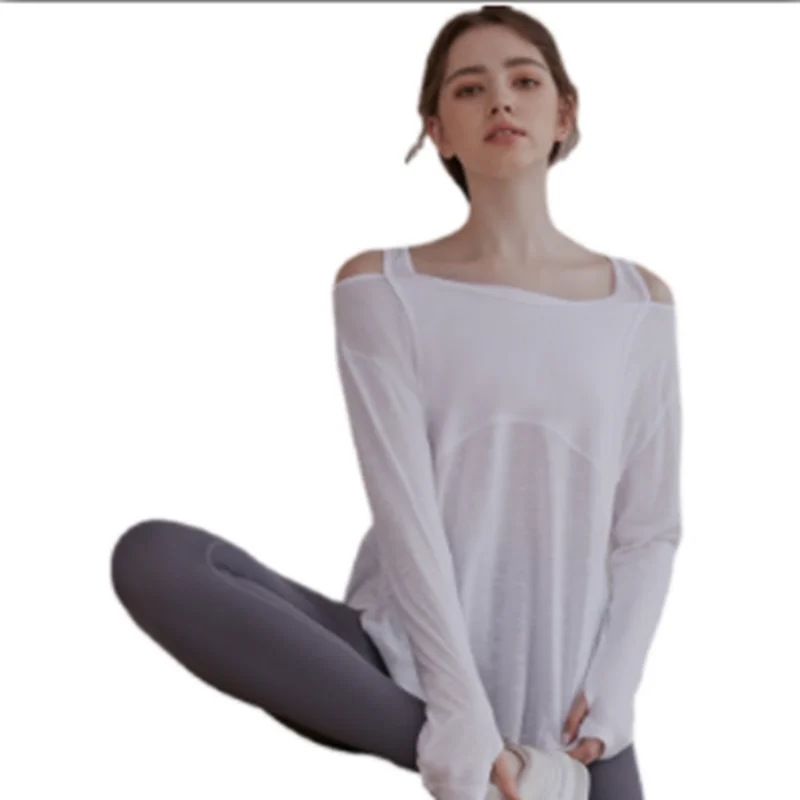 

Футболка женская свободного кроя, приталенная рубашка для бега с длинными рукавами, спортивный топ на лямках, однотонная мягкая удобная мод...