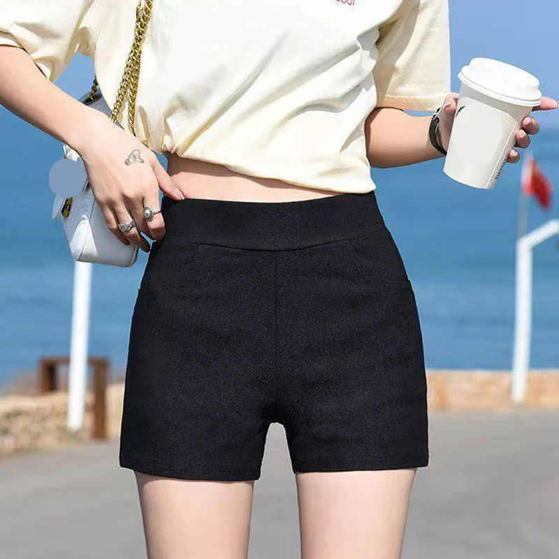 Rimocy Korean Style Solid Color Shiny Shorts Women 2022 Elastic High Waist Sports Shorts Woman Slim Fit Summer Hot Shorts Female