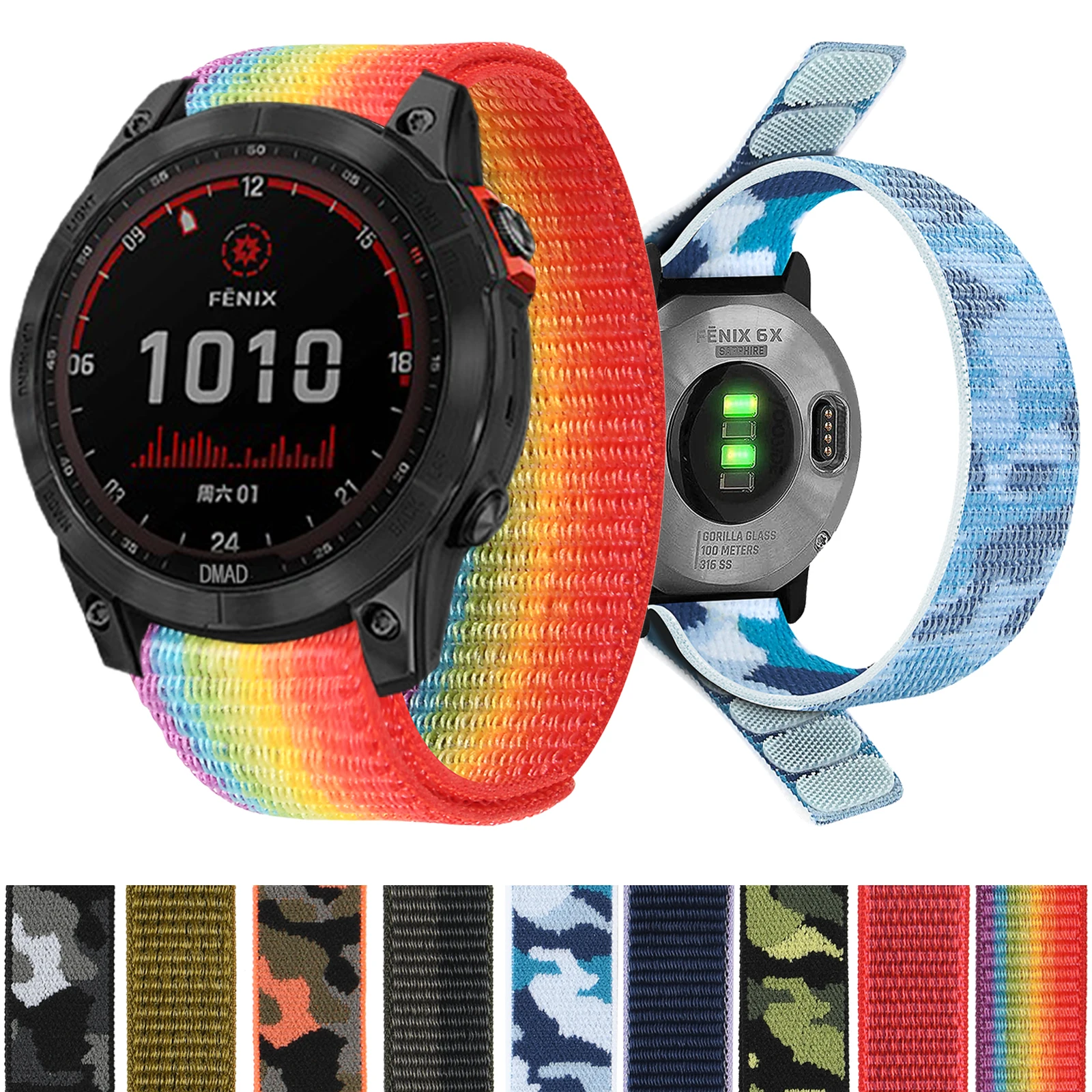 

Hook & Loop Nylon Strap For Garmin Fenix 7X 7 6X 6 Pro / GPS 5 5X Plus 3 HR Band SmartWatch Bracelet correa 26mm 22mm Wristbands