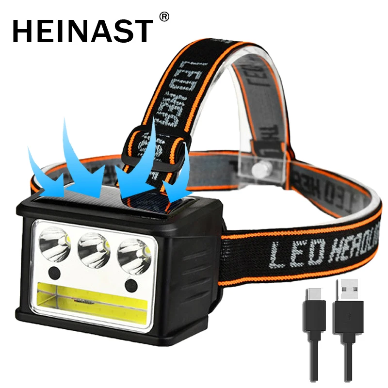 

Solar and USB C Charging Headlight Mini COB Portable Head Flashing Waterproof Fishing Light Outdoor Long Shot Head Mounted Torch