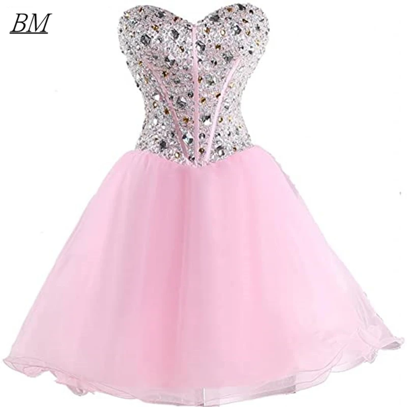 

Bling Bling Short Homecoming Dresses Crystal Organza Formal Birthday Graduation Mini Prom Party Cocktail Gowns Vestidos De Festa