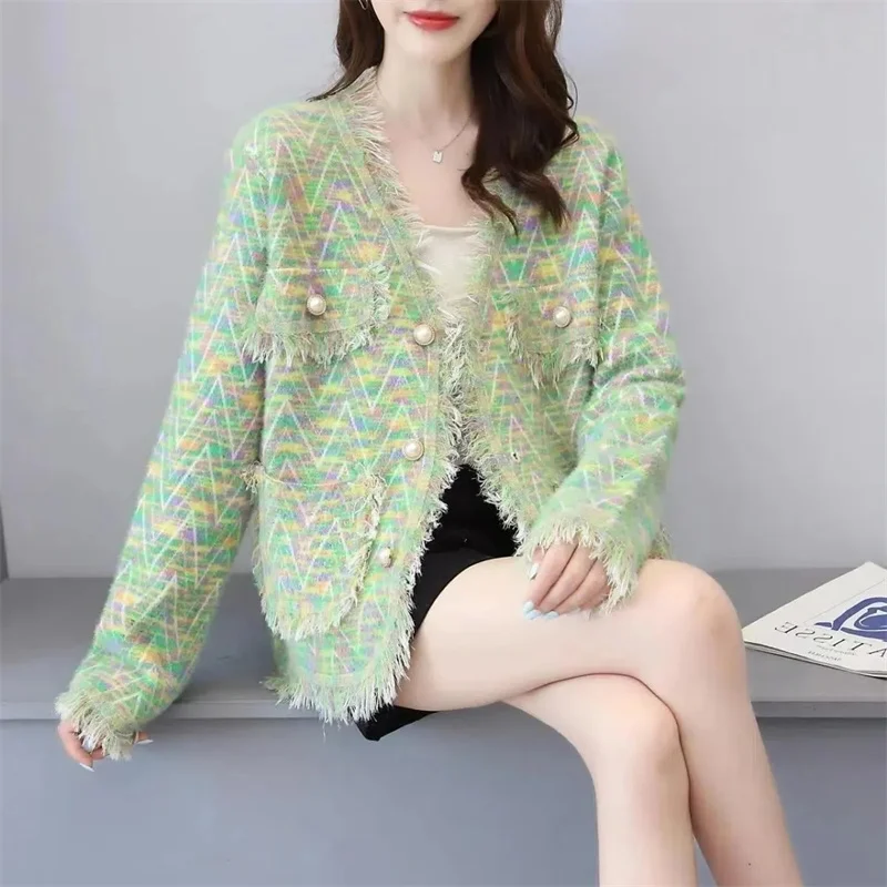 Женский вязаный кардиган из искусственной норки короткая кофта с длинным