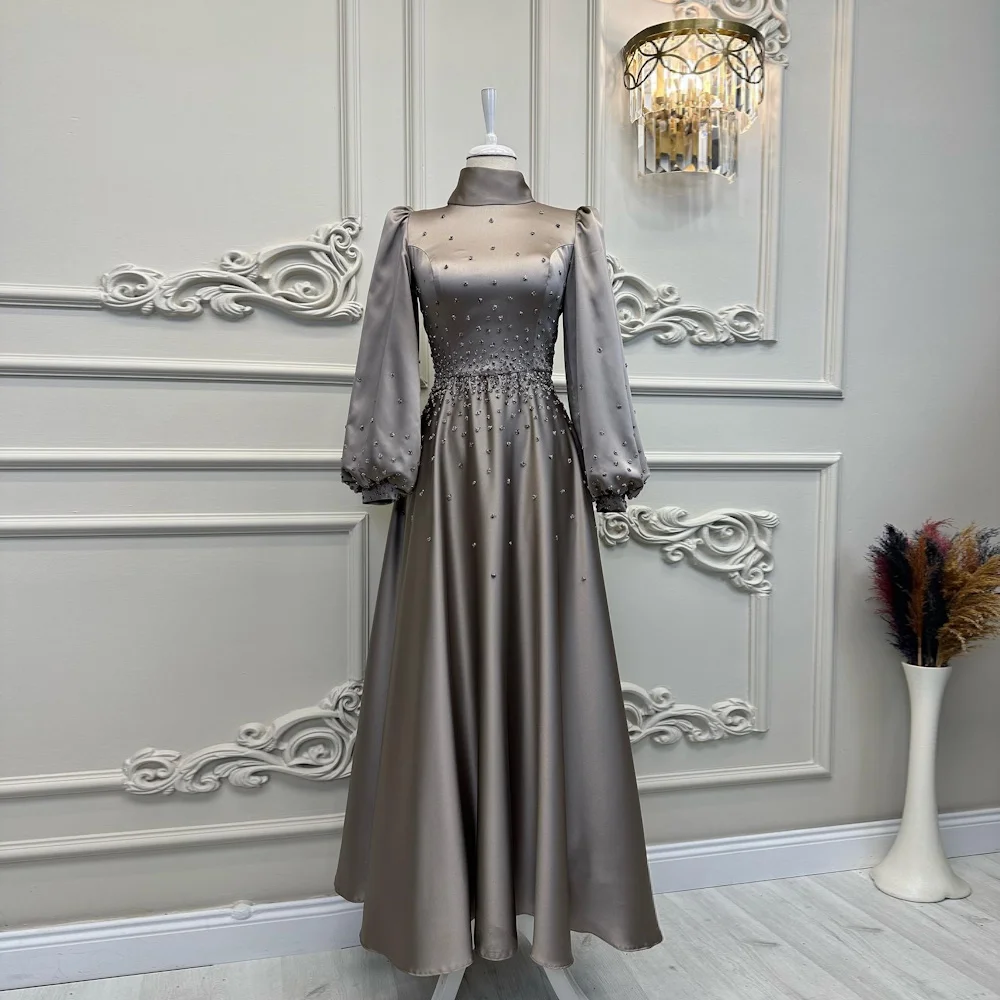

CERMAE Satin A-line Scoop Neckline Ruffle Populer Prom Gown Evening Ankle-Length Formal Elegant Party Dress for Women 2023