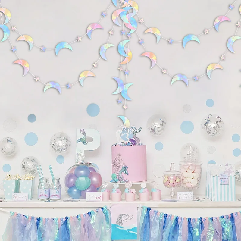 

1Pc 4M Star Moon Mirror Paper Garland Banner DIY Home Ceiling Hanging Ornaments Wedding Birthday Muslim Party Decoration Crafts