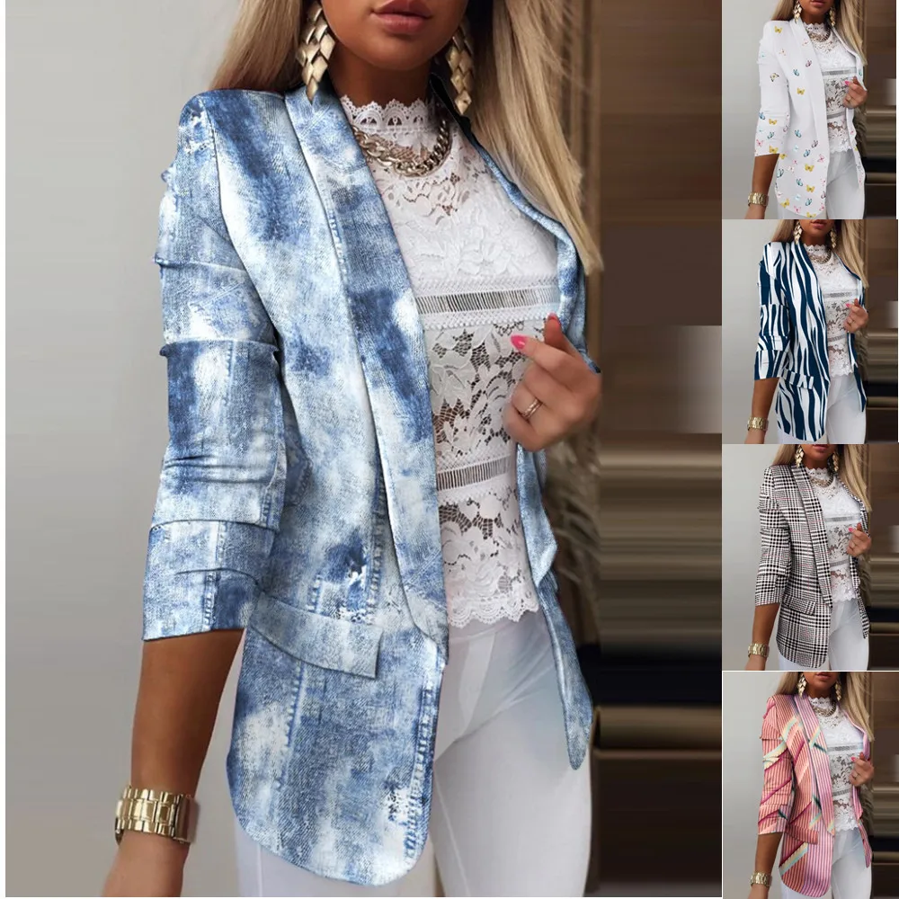 

Autumn and Winter Women's Long Sleeved Cropped Blazers 2023 New Tie Dyed OL Temperament Professional Slim Fit Top Coat