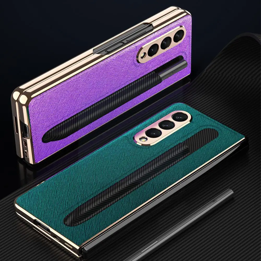 

Cell Phone For Z Fold 3 Cover Ultra Thin Pattern Leather Phone Cover Front Pen Holder Slot Cas Y8i7