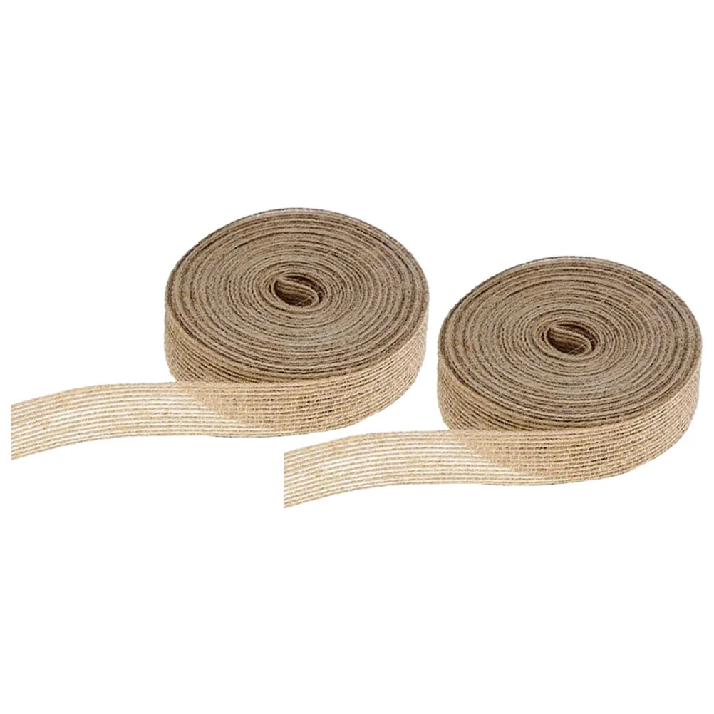 

2 Rolls Twine Webbing Decoration Jute Twines Natural Ribbon Burlap Rustic Bouquet Gift Decorative DIY Ribbons Wired