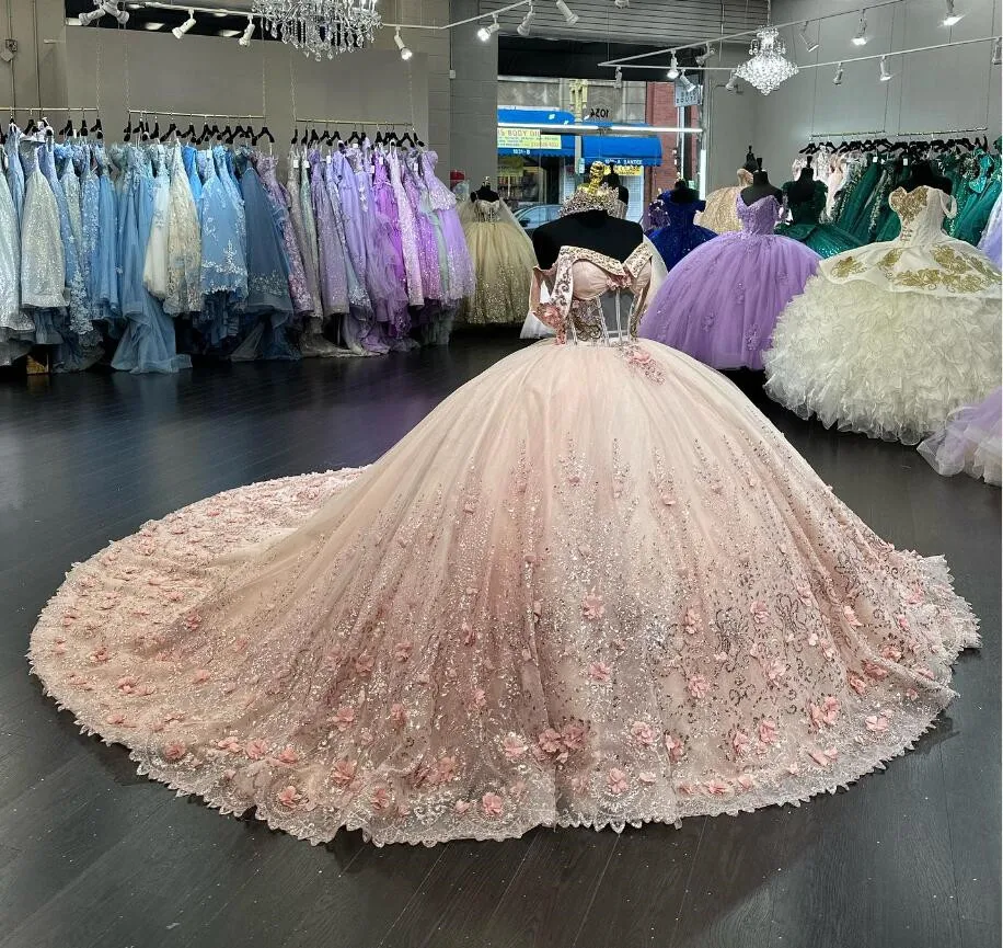 2024 Роскошные блестящие платья для Quinceanera с фейским хвостом открытыми плечами Gillter