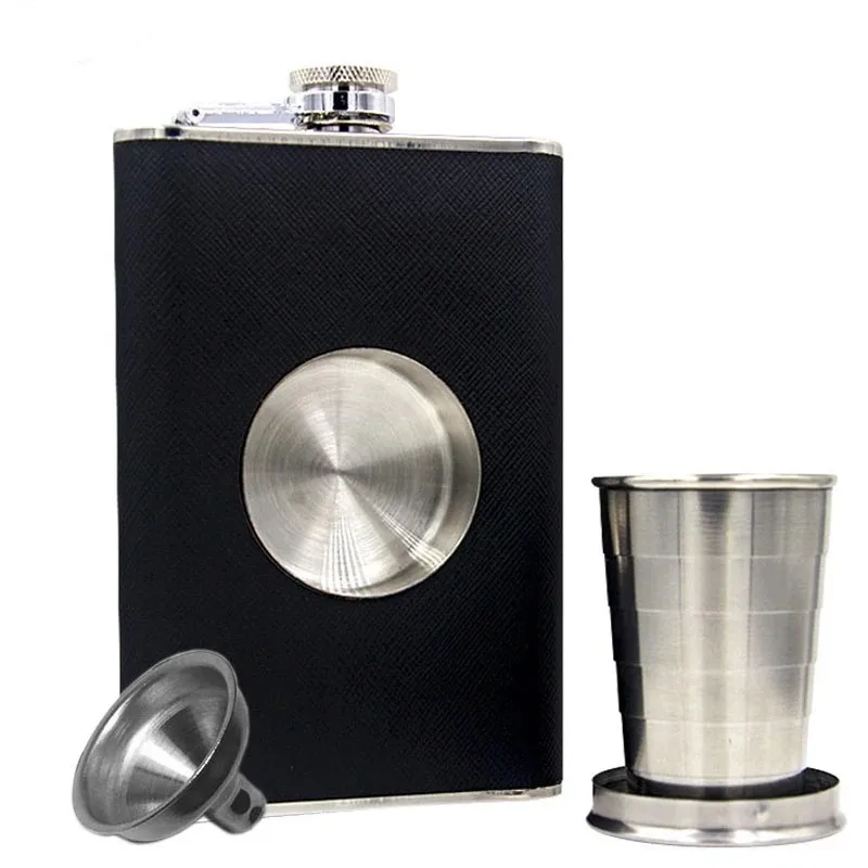 

Outdoor Alcohol Flagon Shot Flask Stainless Steel 8oz Hip Flask Built-in Collapsible 2oz Glass Funnel Wine Bottle Pot Barware