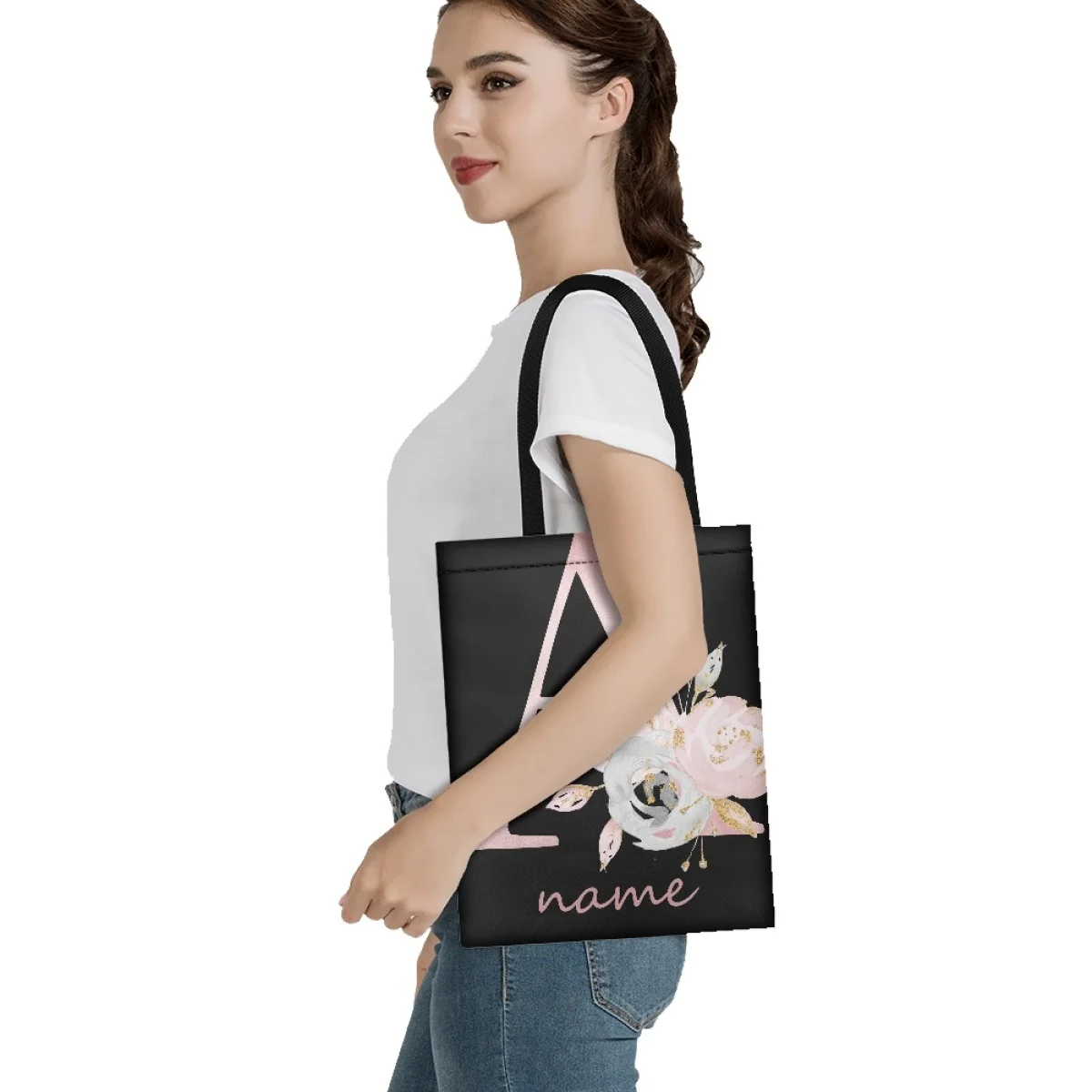 FORUDESIGNS Reusable Shopping Bags 26 Letters Design Custom Name Handbag Women Totes Fashion Organizer Shopper Shoulder Bag