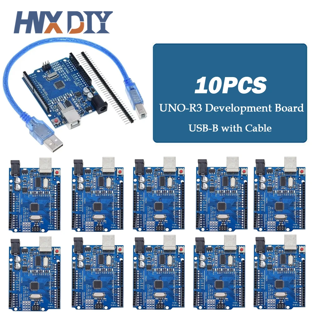 Макетная плата UNO R3 ATmega328P с контактным разъемом и кабелем совместимая проектами