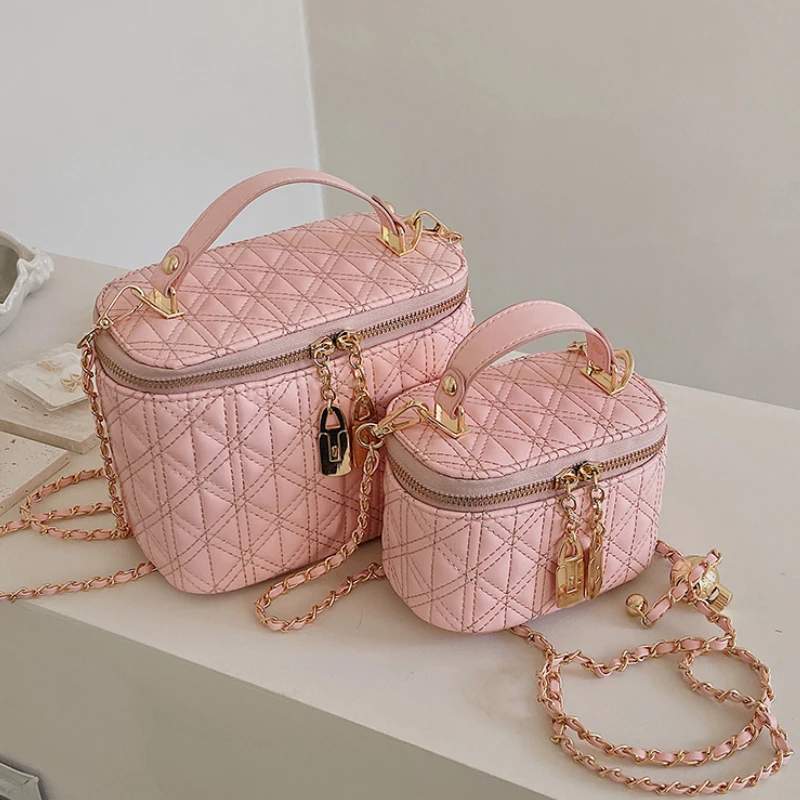 

Bucket Box Shape PU Leather Crossbody Bag With Short Handle 2022 Cute Totes Women's Designer Handbag Luxury Brand Lattice Bag